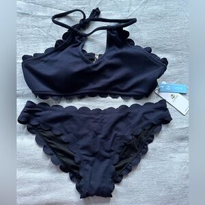 Cupshe Dark Blue Scalloped Bikini NWT